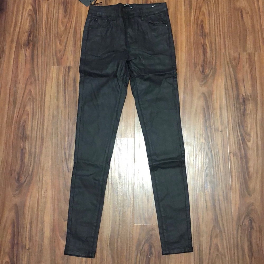 Black PU coated faux leather skinny jeans